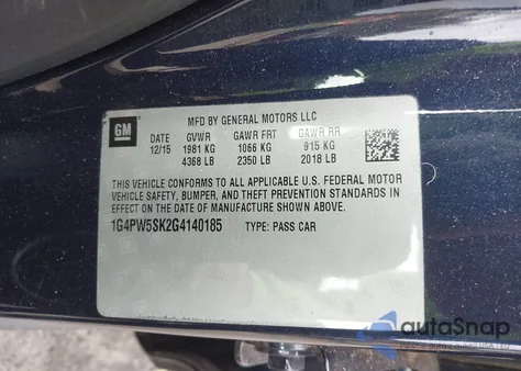 2016 Buick Verano Sport Touring Group z USA, uszkodzony, nr VIN 1G4PW5SK2G4140185